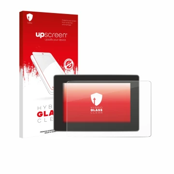 Parte frontale di una confezione del prodotto con il logo del marchio upscreen. Accanto è raffigurato il dispositivo Tesla Mod