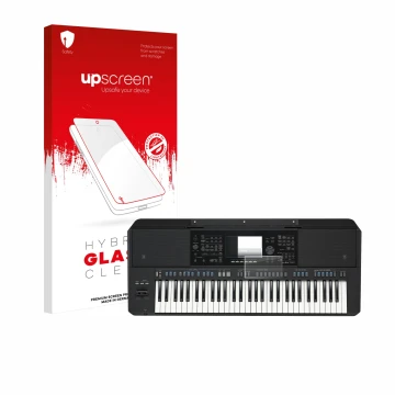 Parte frontale di una confezione del prodotto con il logo del marchio upscreen. Accanto è raffigurato il dispositivo Yamaha PS