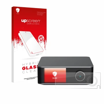 Parte frontale di una confezione del prodotto con il logo del marchio upscreen. Accanto è raffigurato il dispositivo WiiM Ultr