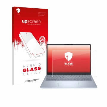 Parte frontale di una confezione del prodotto con il logo del marchio upscreen. Accanto è raffigurato il dispositivo Dell 14 P