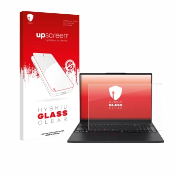 Parte frontale di una confezione del prodotto con il logo del marchio upscreen. Accanto è raffigurato il dispositivo Lenovo Th