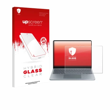 Parte frontale di una confezione del prodotto con il logo del marchio upscreen. Accanto è raffigurato il dispositivo Microsoft