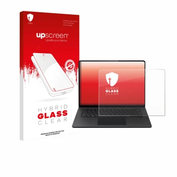 Parte frontale di una confezione del prodotto con il logo del marchio upscreen. Accanto è raffigurato il dispositivo Microsoft