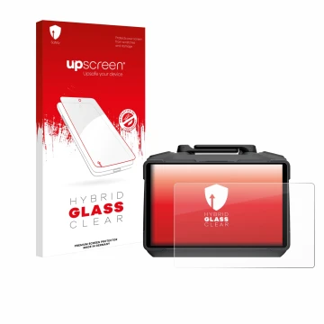 Parte frontale di una confezione del prodotto con il logo del marchio upscreen. Accanto è raffigurato il dispositivo DJI RC Pr