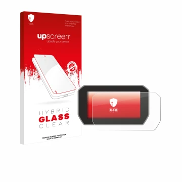 Parte frontale di una confezione del prodotto con il logo del marchio upscreen. Accanto è raffigurato il dispositivo Ducati V4