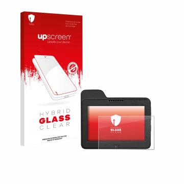 Parte frontale di una confezione del prodotto con il logo del marchio upscreen. Accanto è raffigurato il dispositivo Naviter O