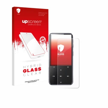 Parte frontale di una confezione del prodotto con il logo del marchio upscreen. Accanto è raffigurato il dispositivo AGPtek M3