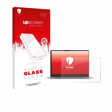 Parte frontale di una confezione del prodotto con il logo del marchio upscreen. Accanto è raffigurato il dispositivo Lenovo Th