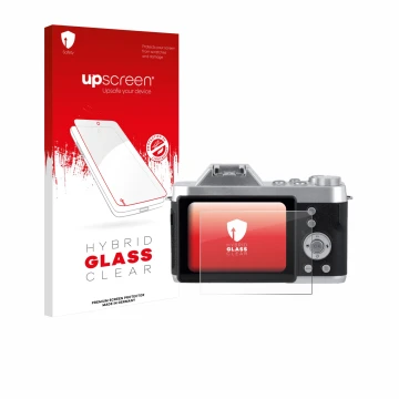 Parte frontale di una confezione del prodotto con il logo del marchio upscreen. Accanto è raffigurato il dispositivo Rollei Po