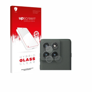 Parte frontale di una confezione del prodotto con il logo del marchio upscreen. Accanto è raffigurato il dispositivo Motorola 