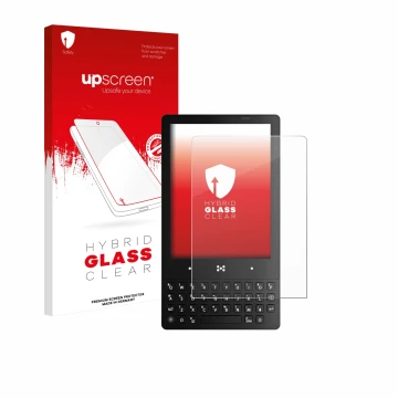 Parte frontale di una confezione del prodotto con il logo del marchio upscreen. Accanto è raffigurato il dispositivo The Minim