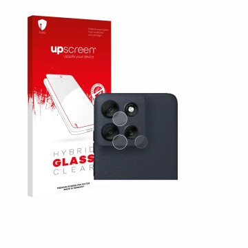 Parte frontale di una confezione del prodotto con il logo del marchio upscreen. Accanto è raffigurato il dispositivo Motorola 