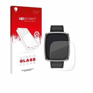 Parte frontale di una confezione del prodotto con il logo del marchio upscreen. Accanto è raffigurato il dispositivo Amazfit A