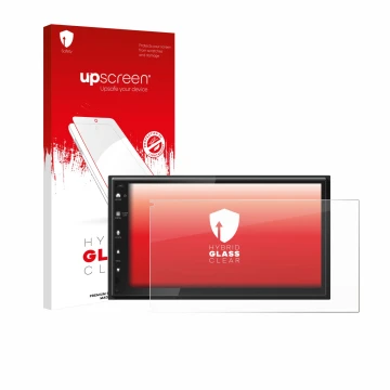 Parte frontale di una confezione del prodotto con il logo del marchio upscreen. Accanto è raffigurato il dispositivo Kenwood D