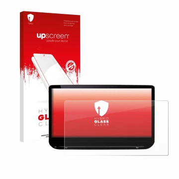 Parte frontale di una confezione del prodotto con il logo del marchio upscreen. Accanto è raffigurato il dispositivo Skoda Oct