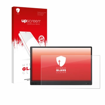 Parte frontale di una confezione del prodotto con il logo del marchio upscreen. Accanto è raffigurato il dispositivo ASUS ZenS