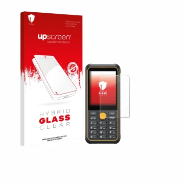 Parte frontale di una confezione del prodotto con il logo del marchio upscreen. Accanto è raffigurato il dispositivo Ulefone A