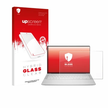 Parte frontale di una confezione del prodotto con il logo del marchio upscreen. Accanto è raffigurato il dispositivo Dell 14 P