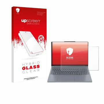 Parte frontale di una confezione del prodotto con il logo del marchio upscreen. Accanto è raffigurato il dispositivo Lenovo Th