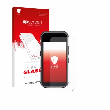 Parte frontale di una confezione del prodotto con il logo del marchio upscreen. Accanto è raffigurato il dispositivo SkyCaddie