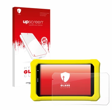Parte frontale di una confezione del prodotto con il logo del marchio upscreen. Accanto è raffigurato il dispositivo Clementon