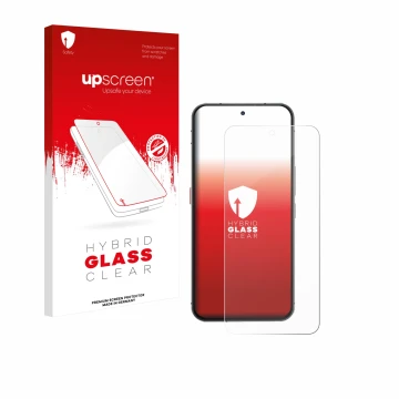 Parte frontale di una confezione del prodotto con il logo del marchio upscreen. Accanto è raffigurato il dispositivo Oukitel W