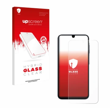 Parte frontale di una confezione del prodotto con il logo del marchio upscreen. Accanto è raffigurato il dispositivo Samsung G