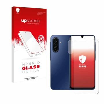 Parte frontale di una confezione del prodotto con il logo del marchio upscreen. Accanto è raffigurato il dispositivo Samsung G