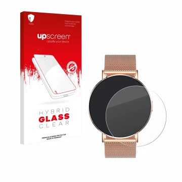 Parte frontale di una confezione del prodotto con il logo del marchio upscreen. Accanto è raffigurato il dispositivo Levowatch