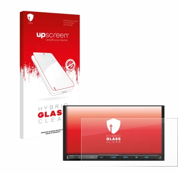 Parte frontale di una confezione del prodotto con il logo del marchio upscreen. Accanto è raffigurato il dispositivo Kenwood D