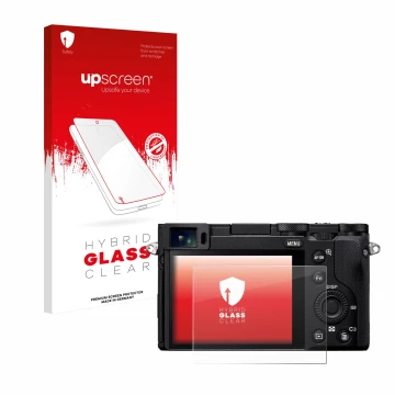 Parte frontale di una confezione del prodotto con il logo del marchio upscreen. Accanto è raffigurato il dispositivo Sony RX1R