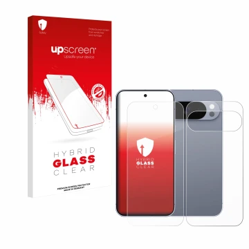 Parte frontale di una confezione del prodotto con il logo del marchio upscreen. Accanto è raffigurato il dispositivo Google Pi