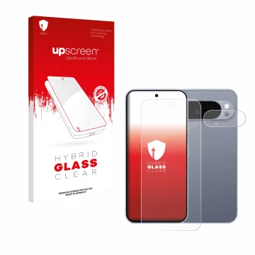 Parte frontale di una confezione del prodotto con il logo del marchio upscreen. Accanto è raffigurato il dispositivo Google Pi