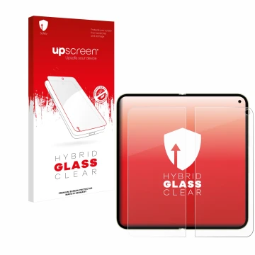 Parte frontale di una confezione del prodotto con il logo del marchio upscreen. Accanto è raffigurato il dispositivo Google Pi
