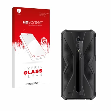 Parte frontale di una confezione del prodotto con il logo del marchio upscreen. Accanto è raffigurato il dispositivo Ulefone A