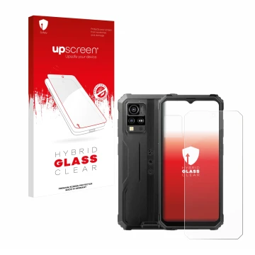 Parte frontale di una confezione del prodotto con il logo del marchio upscreen. Accanto è raffigurato il dispositivo Blackview