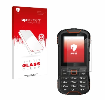 Parte frontale di una confezione del prodotto con il logo del marchio upscreen. Accanto è raffigurato il dispositivo Gigaset G