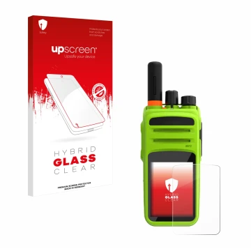 Parte frontale di una confezione del prodotto con il logo del marchio upscreen. Accanto è raffigurato il dispositivo Talkpod N