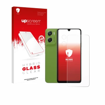 Parte frontale di una confezione del prodotto con il logo del marchio upscreen. Accanto è raffigurato il dispositivo Motorola 
