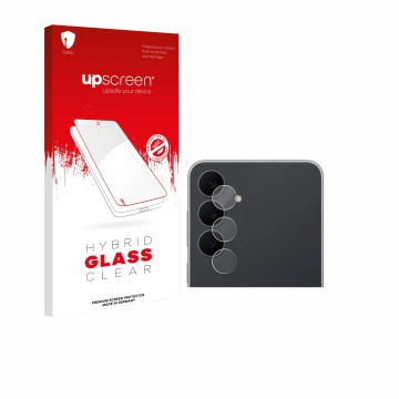 Parte frontale di una confezione del prodotto con il logo del marchio upscreen. Accanto è raffigurato il dispositivo Samsung G