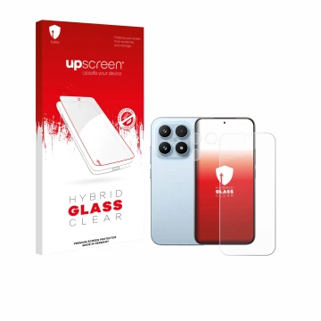 Parte frontale di una confezione del prodotto con il logo del marchio upscreen. Accanto è raffigurato il dispositivo Xiaomi 17