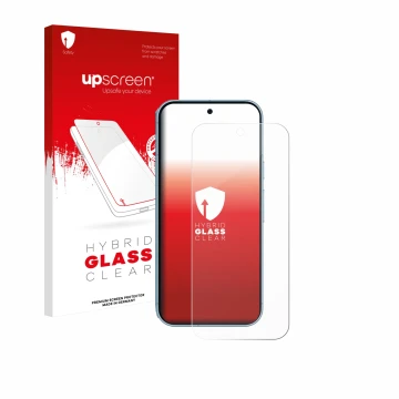 Parte frontale di una confezione del prodotto con il logo del marchio upscreen. Accanto è raffigurato il dispositivo Google Pi
