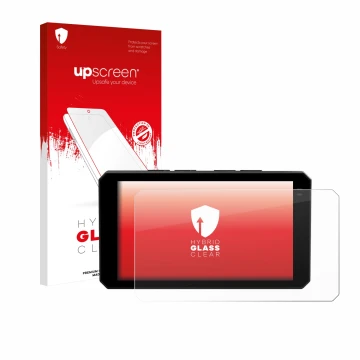 Parte frontale di una confezione del prodotto con il logo del marchio upscreen. Accanto è raffigurato il dispositivo Chigee AI