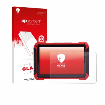 Parte frontale di una confezione del prodotto con il logo del marchio upscreen. Accanto è raffigurato il dispositivo Launch X-