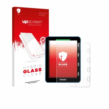 Parte frontale di una confezione del prodotto con il logo del marchio upscreen. Accanto è raffigurato il dispositivo Vakaros A