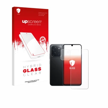 Parte frontale di una confezione del prodotto con il logo del marchio upscreen. Accanto è raffigurato il dispositivo Xiaomi Po