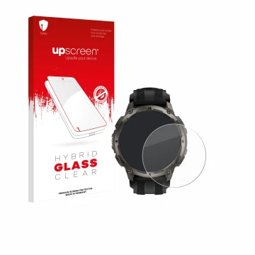 Parte frontale di una confezione del prodotto con il logo del marchio upscreen. Accanto è raffigurato il dispositivo Kospet Ta
