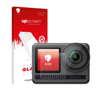 Parte frontale di una confezione del prodotto con il logo del marchio upscreen. Accanto è raffigurato il dispositivo Akaso Bra