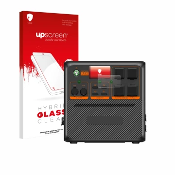 Parte frontale di una confezione del prodotto con il logo del marchio upscreen. Accanto è raffigurato il dispositivo Bluetti A