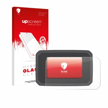 Parte frontale di una confezione del prodotto con il logo del marchio upscreen. Accanto è raffigurato il dispositivo Honda CB1